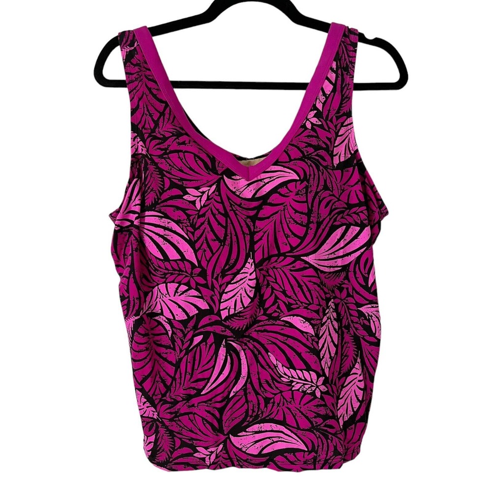 Swimsuits for All Women's Fuchsia Floral V Neck Padded Modest Tankini Top Sz 18 - Picture 1 of 6